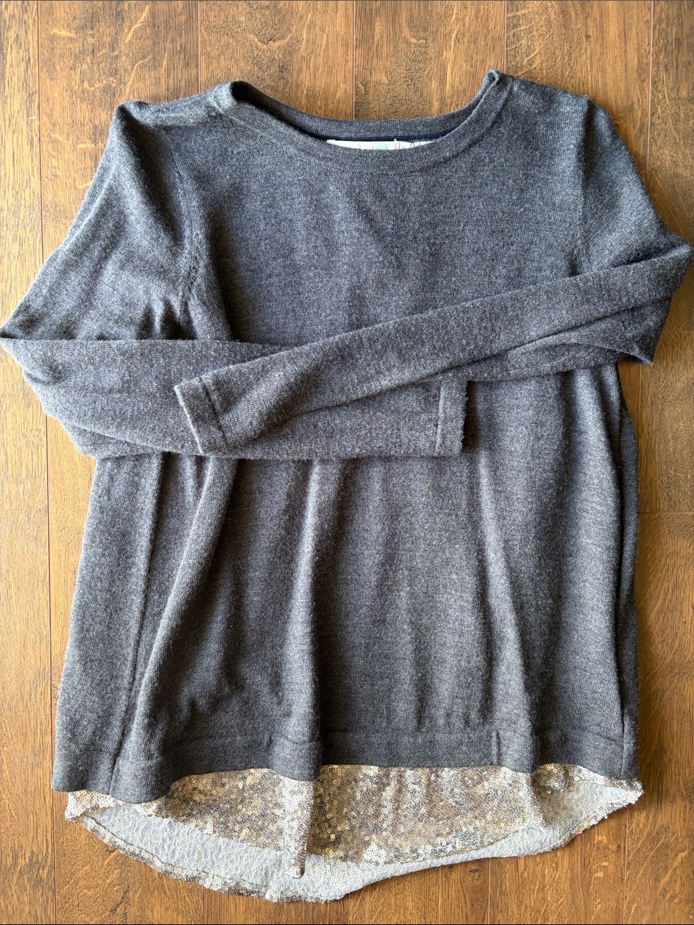 Boden Gray Crewneck Sweater with Sequin Hem